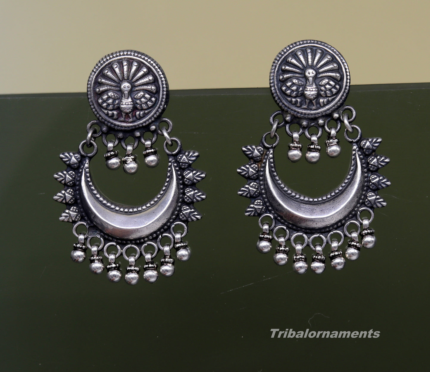 Amazing Handcrafted vintage peacock and moon design 925 sterling silver gorgeous stud earring ,drop dangle excellent customized earring s851 - TRIBAL ORNAMENTS