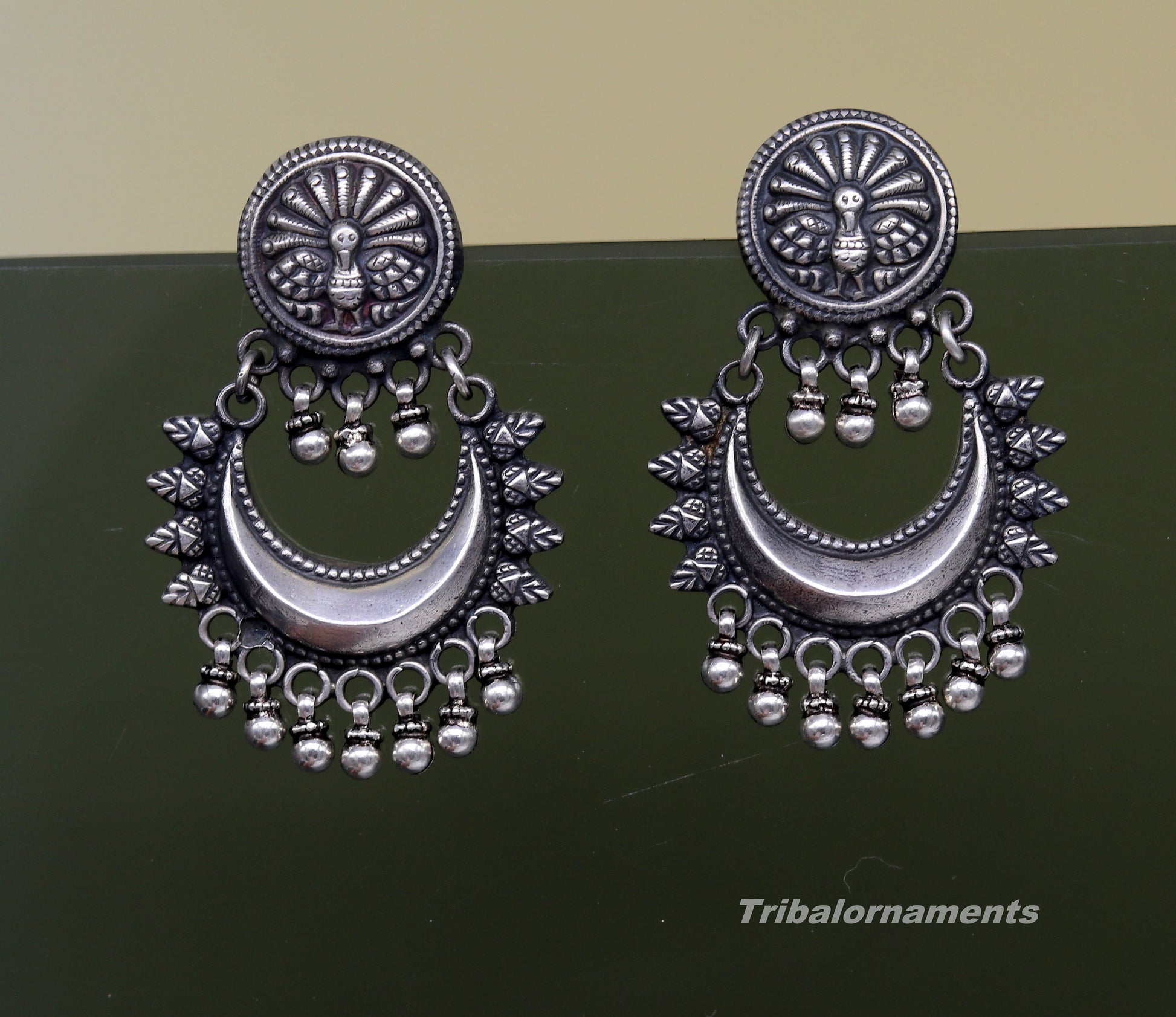 Amazing Handcrafted vintage peacock and moon design 925 sterling silver gorgeous stud earring ,drop dangle excellent customized earring s851 - TRIBAL ORNAMENTS