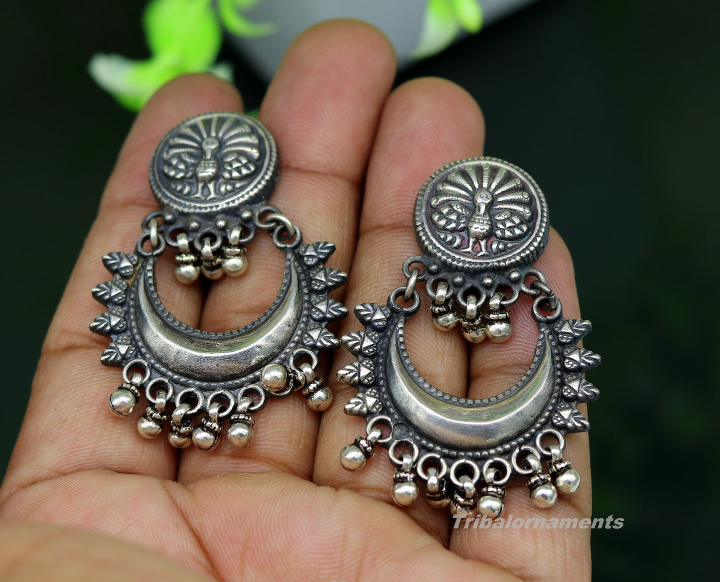 Amazing Handcrafted vintage peacock and moon design 925 sterling silver gorgeous stud earring ,drop dangle excellent customized earring s851 - TRIBAL ORNAMENTS