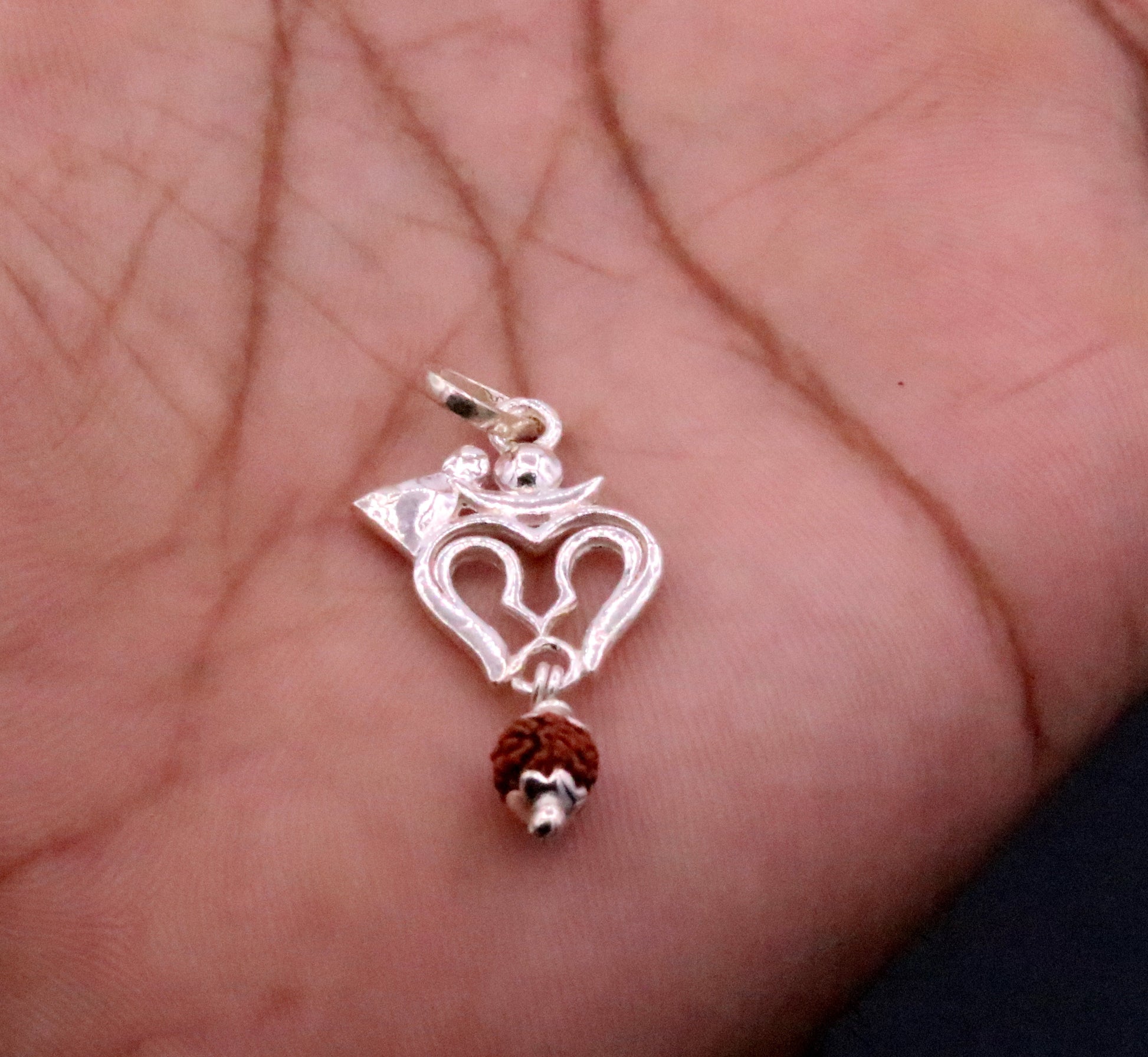 Amazing Lord shiva trident with real rudraksha beads solid silver pendant unisex jewelry tribal jewelry from Rajasthan india nsp94 - TRIBAL ORNAMENTS