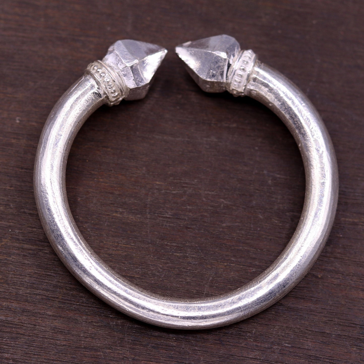 Amazing plain bright design handmade solid silver open face adjustable bangle bracelet unisex jewelry from india tribal jewelry nsk185 - TRIBAL ORNAMENTS