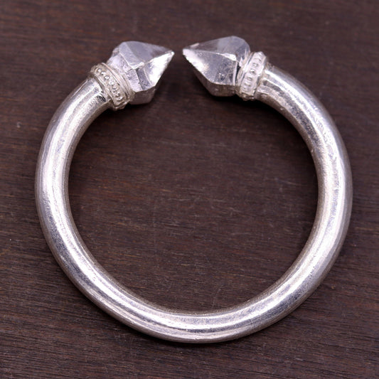 Amazing plain bright design handmade solid silver open face adjustable bangle bracelet unisex jewelry from india tribal jewelry nsk185 - TRIBAL ORNAMENTS