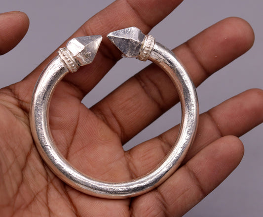 Amazing plain bright design handmade solid silver open face adjustable bangle bracelet unisex jewelry from india tribal jewelry nsk185 - TRIBAL ORNAMENTS