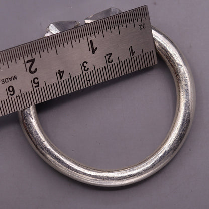 Unisex solid silver open face adjustable bangle cuff with bright tribal design, handmade tribal jewelry from Tribal Ornaments.
