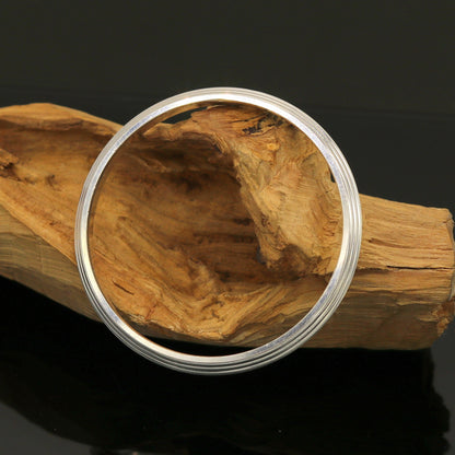 Tribal Ornaments Punjabi Sikkha solid silver kada bracelet, unisex bangle with personalized custom design, daily jewelry accessory.