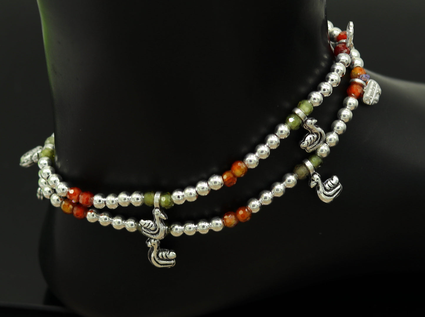 Amazing silver handmade beaded adjustable ankle bracelet, excellent belly dance jewelry, customized personalized gifting nank208 - TRIBAL ORNAMENTS