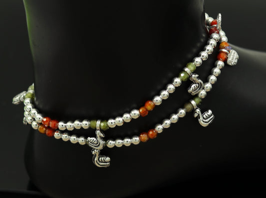 Amazing silver handmade beaded adjustable ankle bracelet, excellent belly dance jewelry, customized personalized gifting nank208 - TRIBAL ORNAMENTS