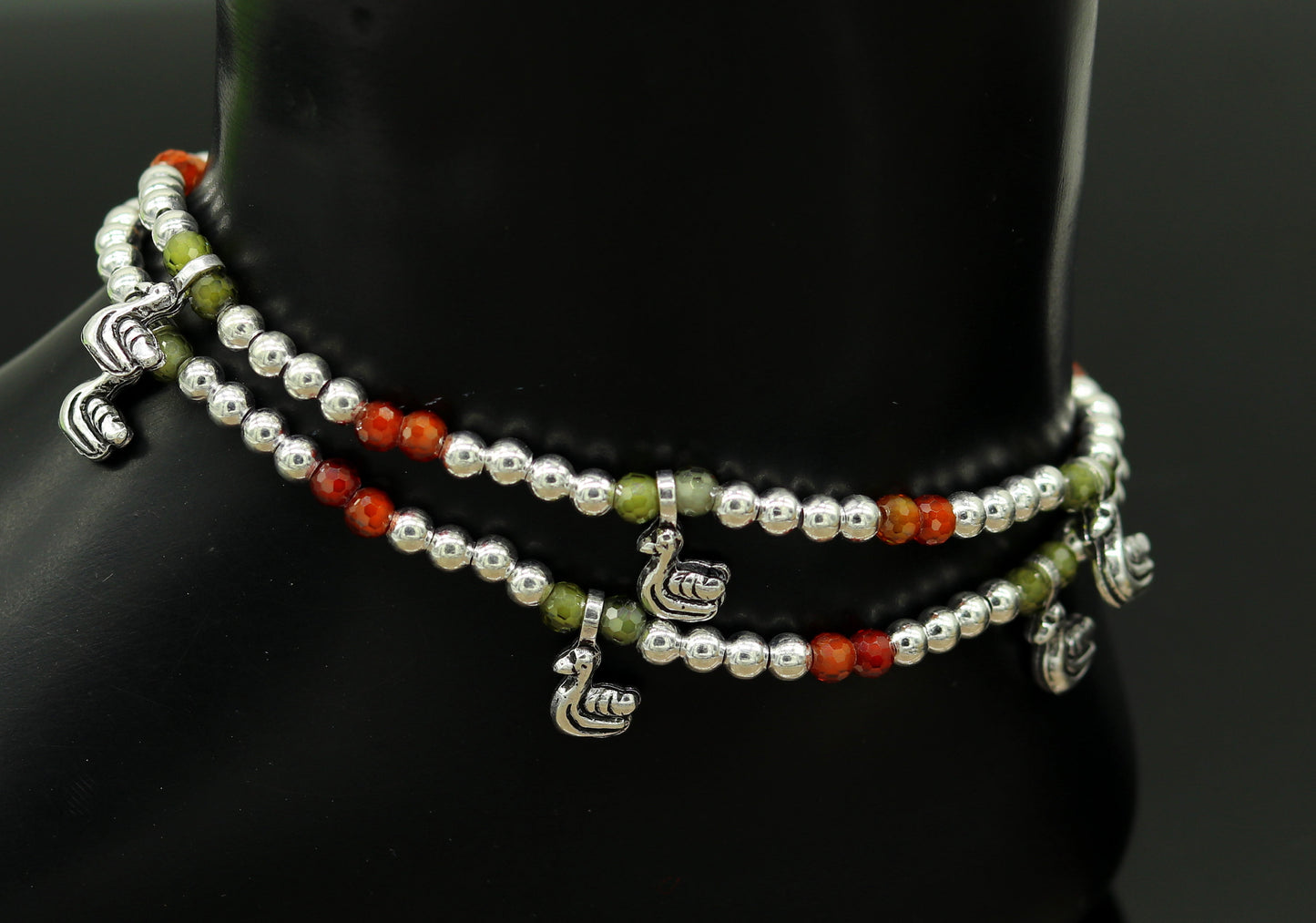 Amazing silver handmade beaded adjustable ankle bracelet, excellent belly dance jewelry, customized personalized gifting nank208 - TRIBAL ORNAMENTS