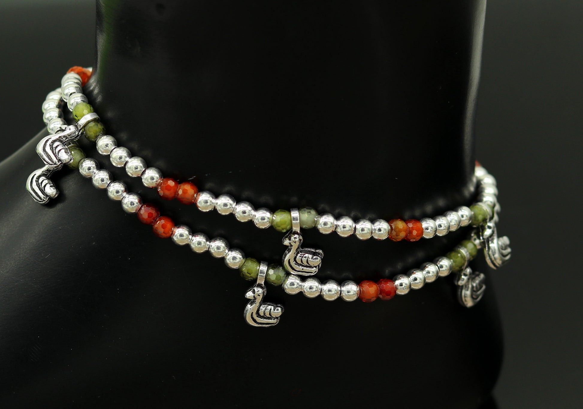 Amazing silver handmade beaded adjustable ankle bracelet, excellent belly dance jewelry, customized personalized gifting nank208 - TRIBAL ORNAMENTS