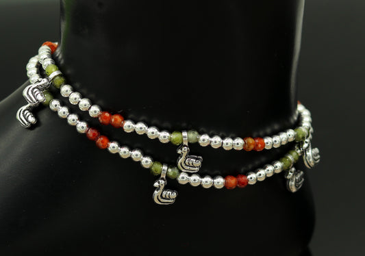 Amazing silver handmade beaded adjustable ankle bracelet, excellent belly dance jewelry, customized personalized gifting nank208 - TRIBAL ORNAMENTS