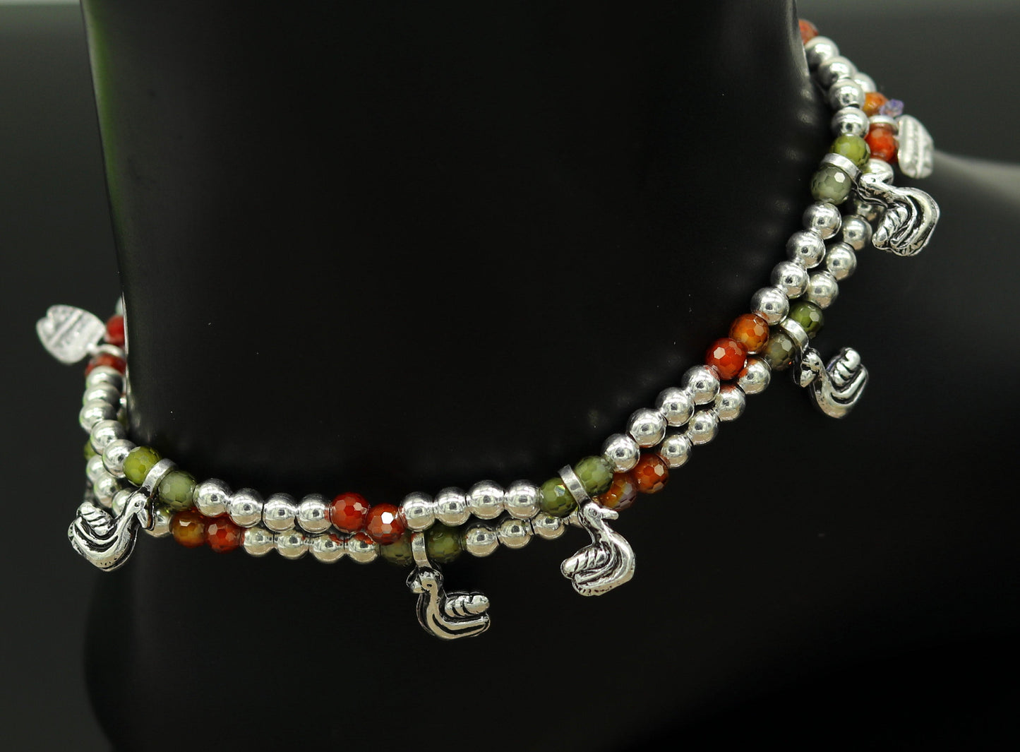 Amazing silver handmade beaded adjustable ankle bracelet, excellent belly dance jewelry, customized personalized gifting nank208 - TRIBAL ORNAMENTS