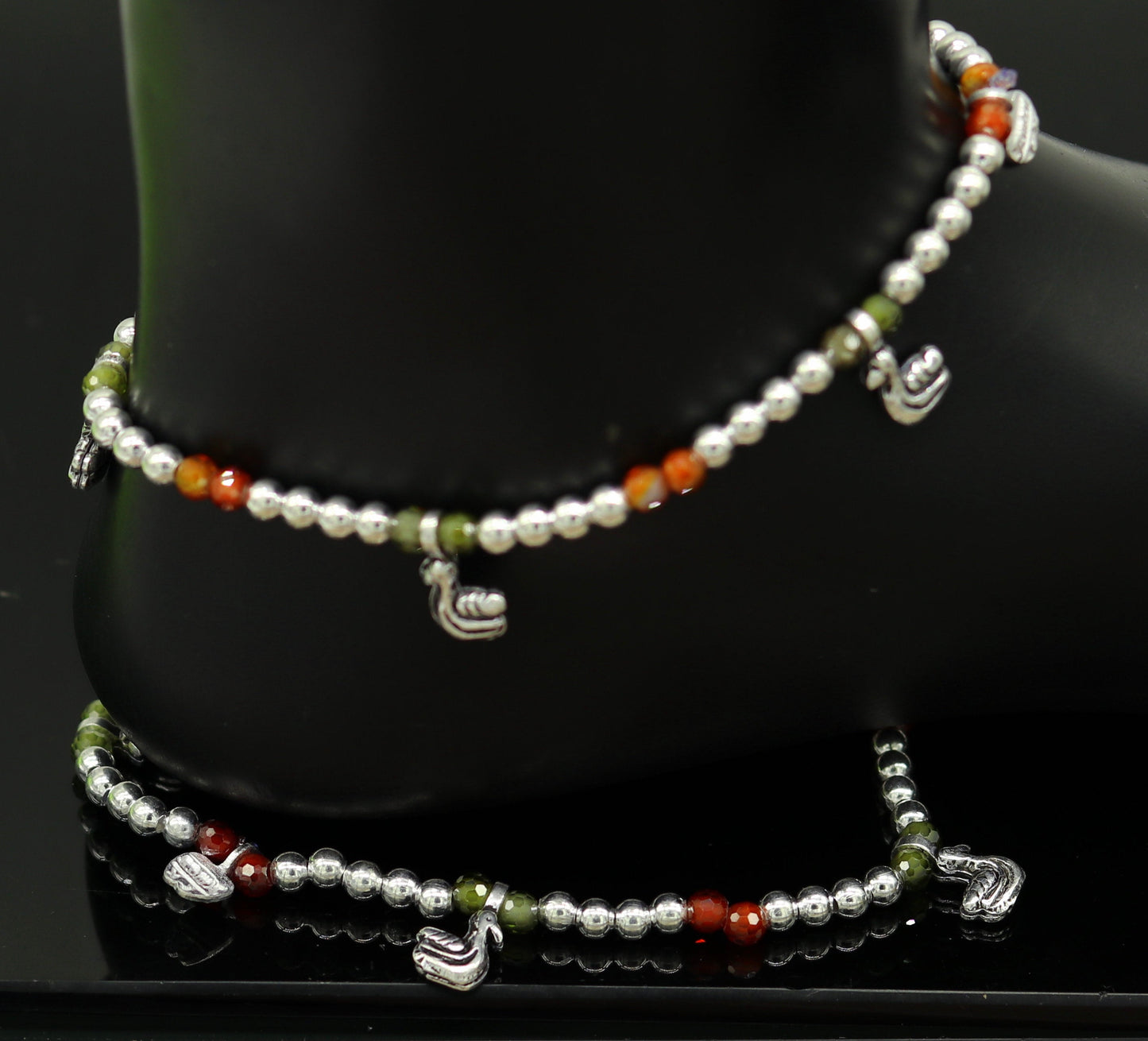 Amazing silver handmade beaded adjustable ankle bracelet, excellent belly dance jewelry, customized personalized gifting nank208 - TRIBAL ORNAMENTS