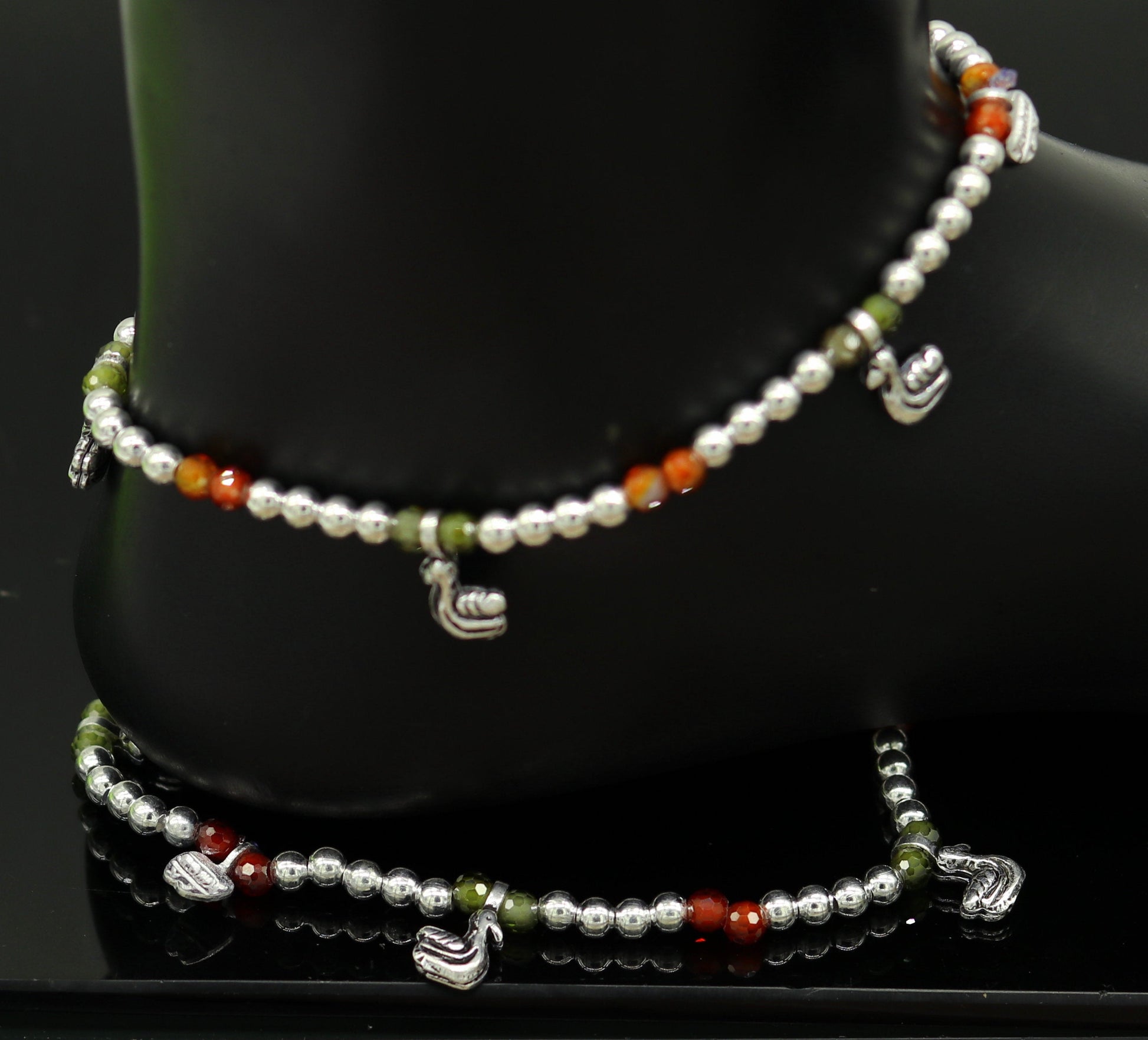 Amazing silver handmade beaded adjustable ankle bracelet, excellent belly dance jewelry, customized personalized gifting nank208 - TRIBAL ORNAMENTS