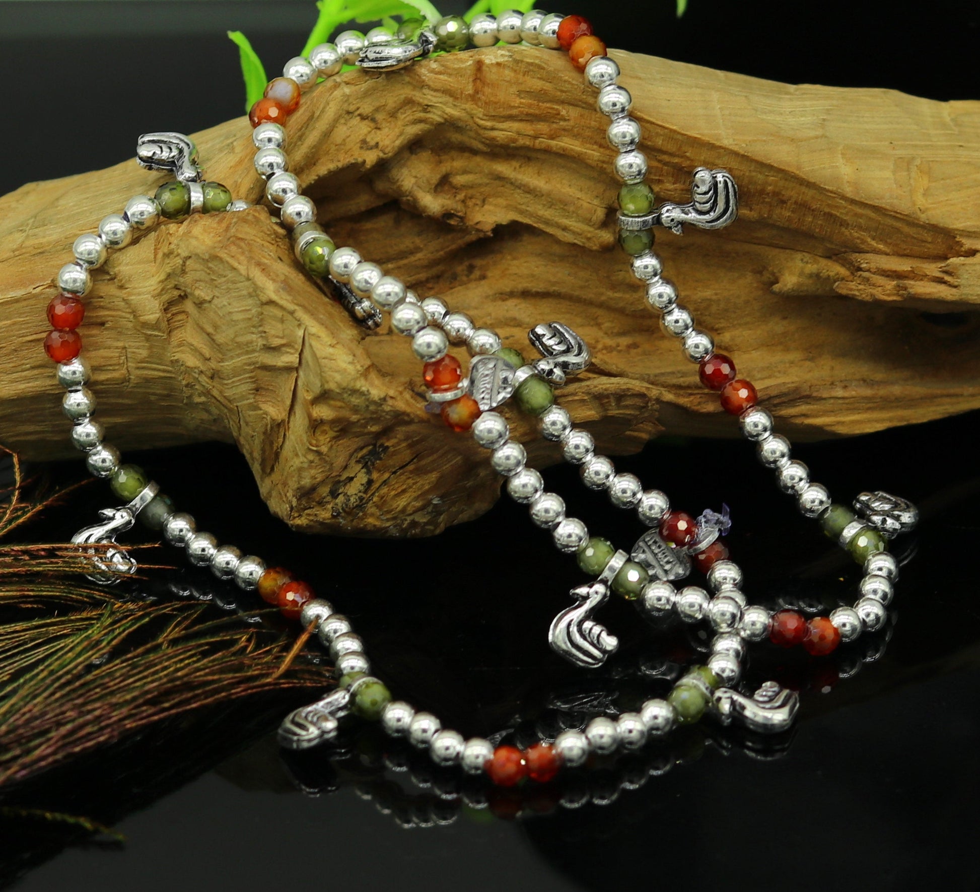 Amazing silver handmade beaded adjustable ankle bracelet, excellent belly dance jewelry, customized personalized gifting nank208 - TRIBAL ORNAMENTS