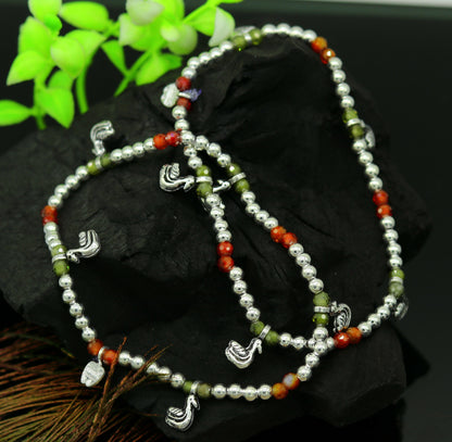 Amazing silver handmade beaded adjustable ankle bracelet, excellent belly dance jewelry, customized personalized gifting nank208 - TRIBAL ORNAMENTS