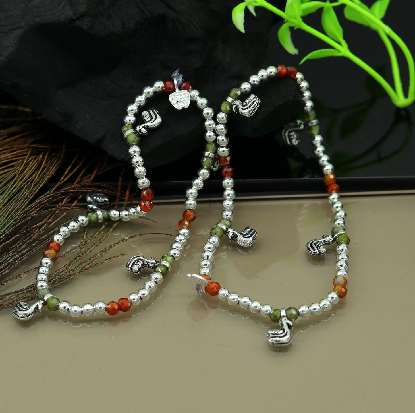 Amazing silver handmade beaded adjustable ankle bracelet, excellent belly dance jewelry, customized personalized gifting nank208 - TRIBAL ORNAMENTS