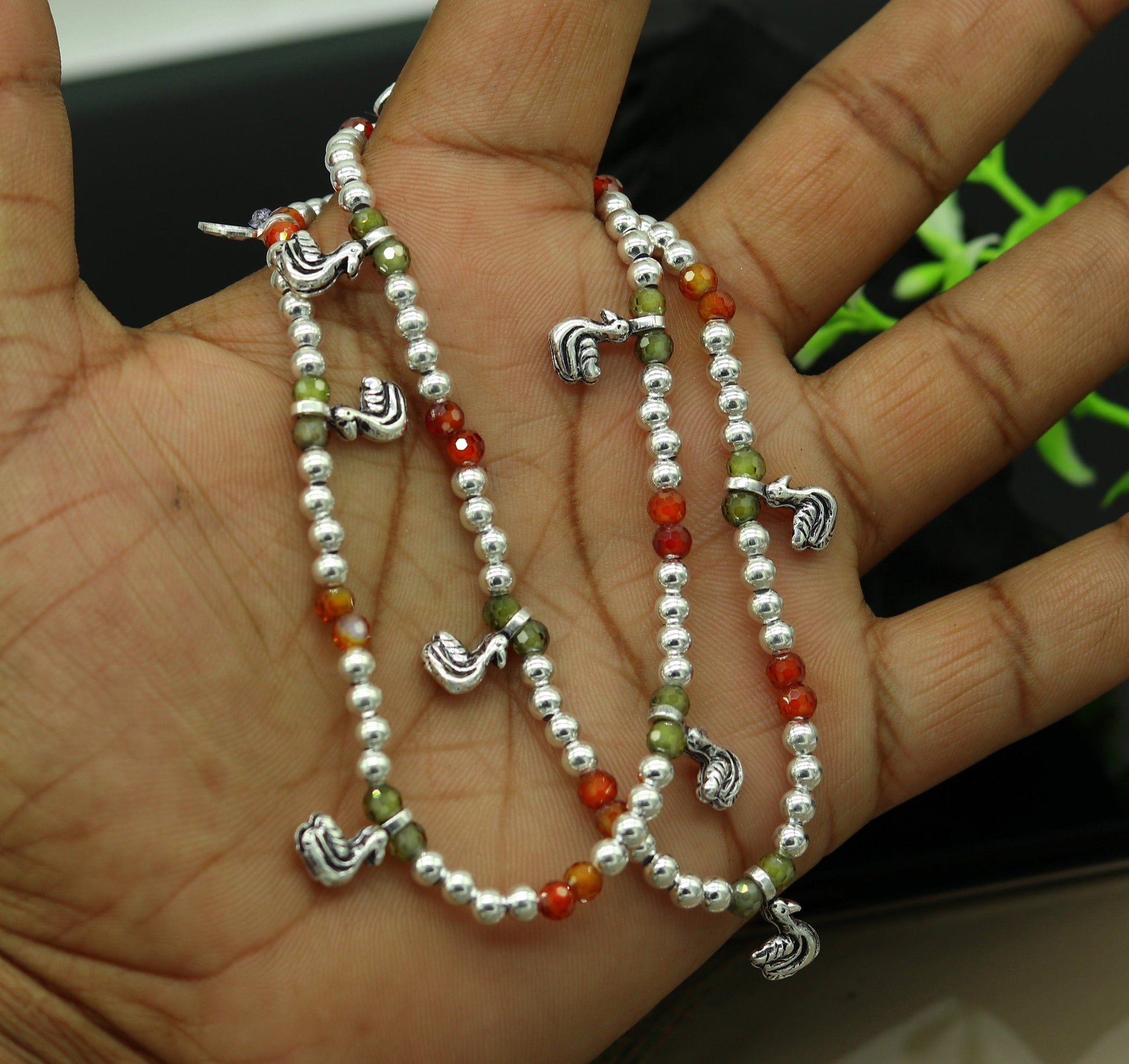 Amazing silver handmade beaded adjustable ankle bracelet, excellent belly dance jewelry, customized personalized gifting nank208 - TRIBAL ORNAMENTS