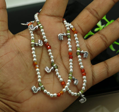 Amazing silver handmade beaded adjustable ankle bracelet, excellent belly dance jewelry, customized personalized gifting nank208 - TRIBAL ORNAMENTS
