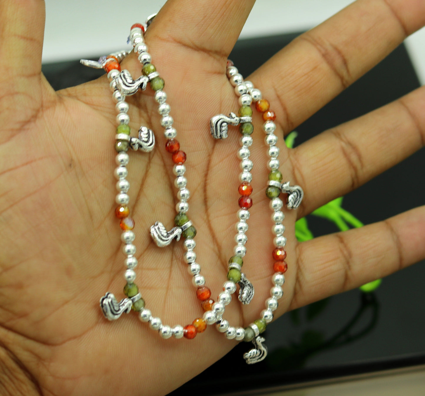 Amazing silver handmade beaded adjustable ankle bracelet, excellent belly dance jewelry, customized personalized gifting nank208 - TRIBAL ORNAMENTS