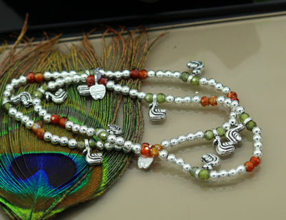 Amazing silver handmade beaded adjustable ankle bracelet, excellent belly dance jewelry, customized personalized gifting nank208 - TRIBAL ORNAMENTS