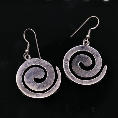 Amazing spiral design 925 solid sterling silver scratch link fancy hoops earrings tribal jewelry from Rajasthan india daily use jewelry s420 - TRIBAL ORNAMENTS