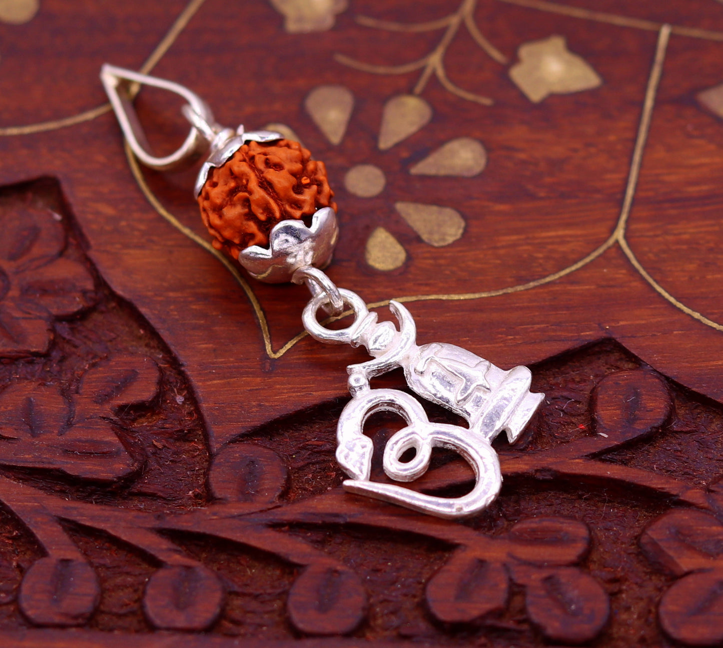 Amazing Sterling silver Aum mantra pendant with fabulous natural rudraksha beads excellent unisex gifting light weight jewelry nsp280 - TRIBAL ORNAMENTS