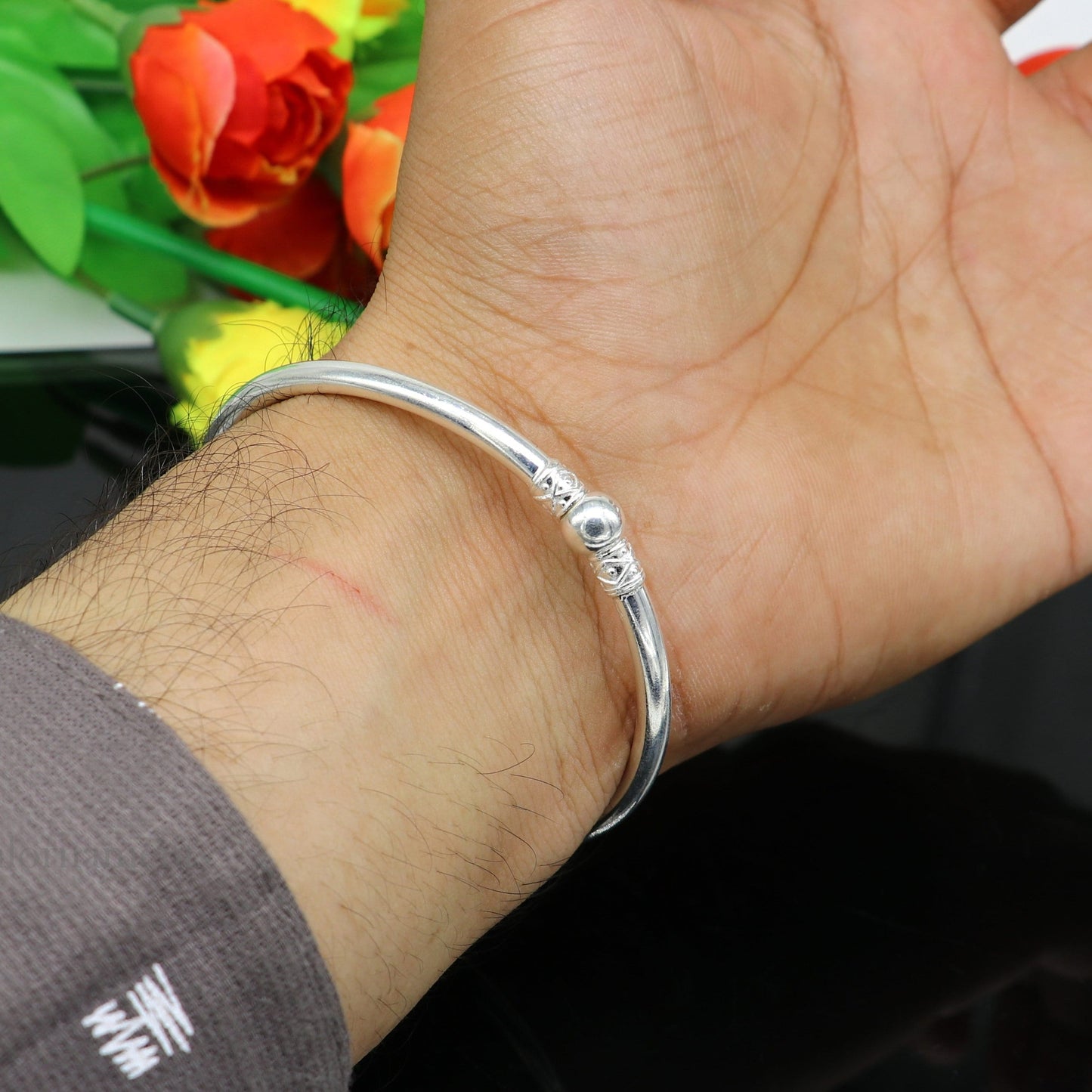 Amazing sterling silver plain shiny design Round bangle bracelet kada, best fancy stylish brides bangle belly dance jewelry nba225 - TRIBAL ORNAMENTS