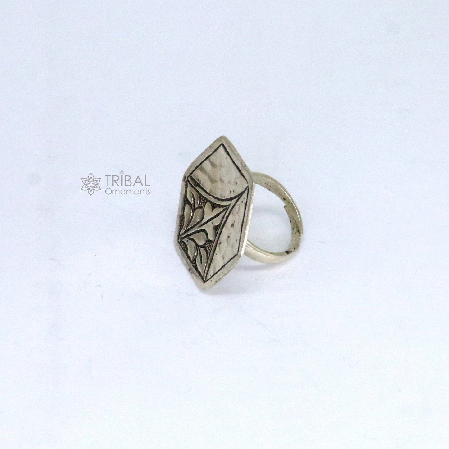 Amazing style Indian Classical cultural flower design 925 sterling silver adjustable ring, best tribal ethnic jewelry Navratri jewelry sr393 - TRIBAL ORNAMENTS
