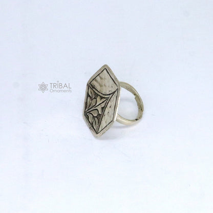 Amazing style Indian Classical cultural flower design 925 sterling silver adjustable ring, best tribal ethnic jewelry Navratri jewelry sr393 - TRIBAL ORNAMENTS