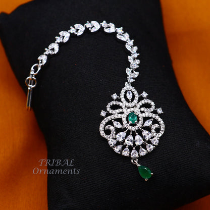 Amazing stylish fancy design 925 sterling silver head jewelry Brides Mang Tika, excellent wedding party cubic zircon stone jewelry MT05 - TRIBAL ORNAMENTS
