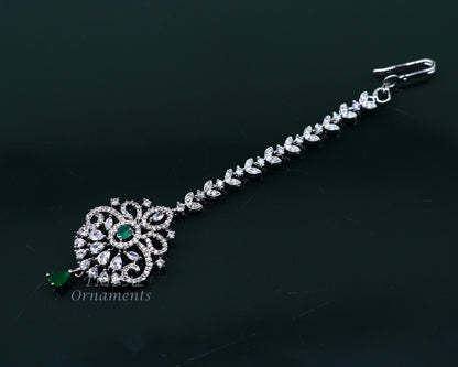 Amazing stylish fancy design 925 sterling silver head jewelry Brides Mang Tika, excellent wedding party cubic zircon stone jewelry MT05 - TRIBAL ORNAMENTS