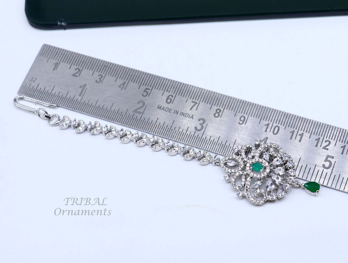 Amazing stylish fancy design 925 sterling silver head jewelry Brides Mang Tika, excellent wedding party cubic zircon stone jewelry MT05 - TRIBAL ORNAMENTS