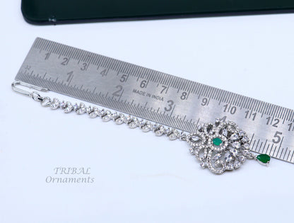 Amazing stylish fancy design 925 sterling silver head jewelry Brides Mang Tika, excellent wedding party cubic zircon stone jewelry MT05 - TRIBAL ORNAMENTS