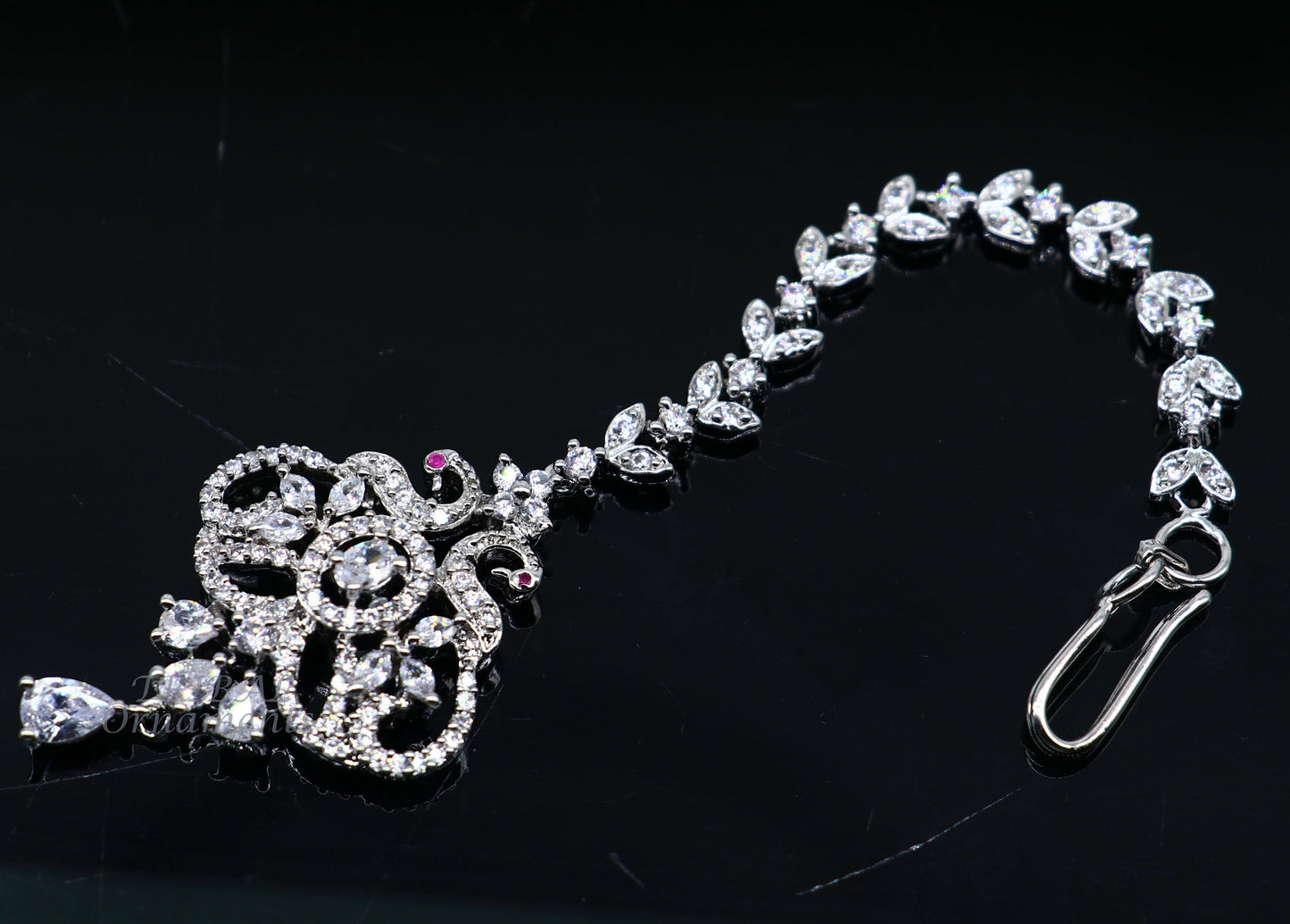 Amazing stylish fancy design 925 sterling silver head jewelry Brides Mang Tika, excellent wedding party cubic zircon stone jewelry MT08 - TRIBAL ORNAMENTS