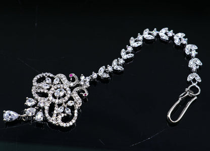 Amazing stylish fancy design 925 sterling silver head jewelry Brides Mang Tika, excellent wedding party cubic zircon stone jewelry MT08 - TRIBAL ORNAMENTS