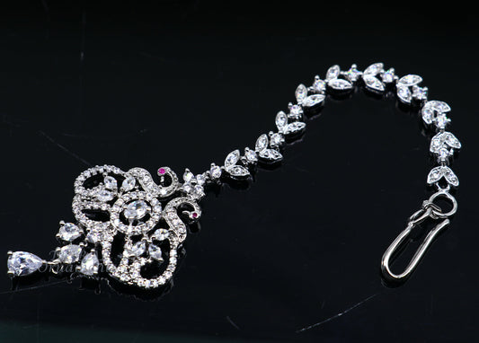 Amazing stylish fancy design 925 sterling silver head jewelry Brides Mang Tika, excellent wedding party cubic zircon stone jewelry MT08 - TRIBAL ORNAMENTS