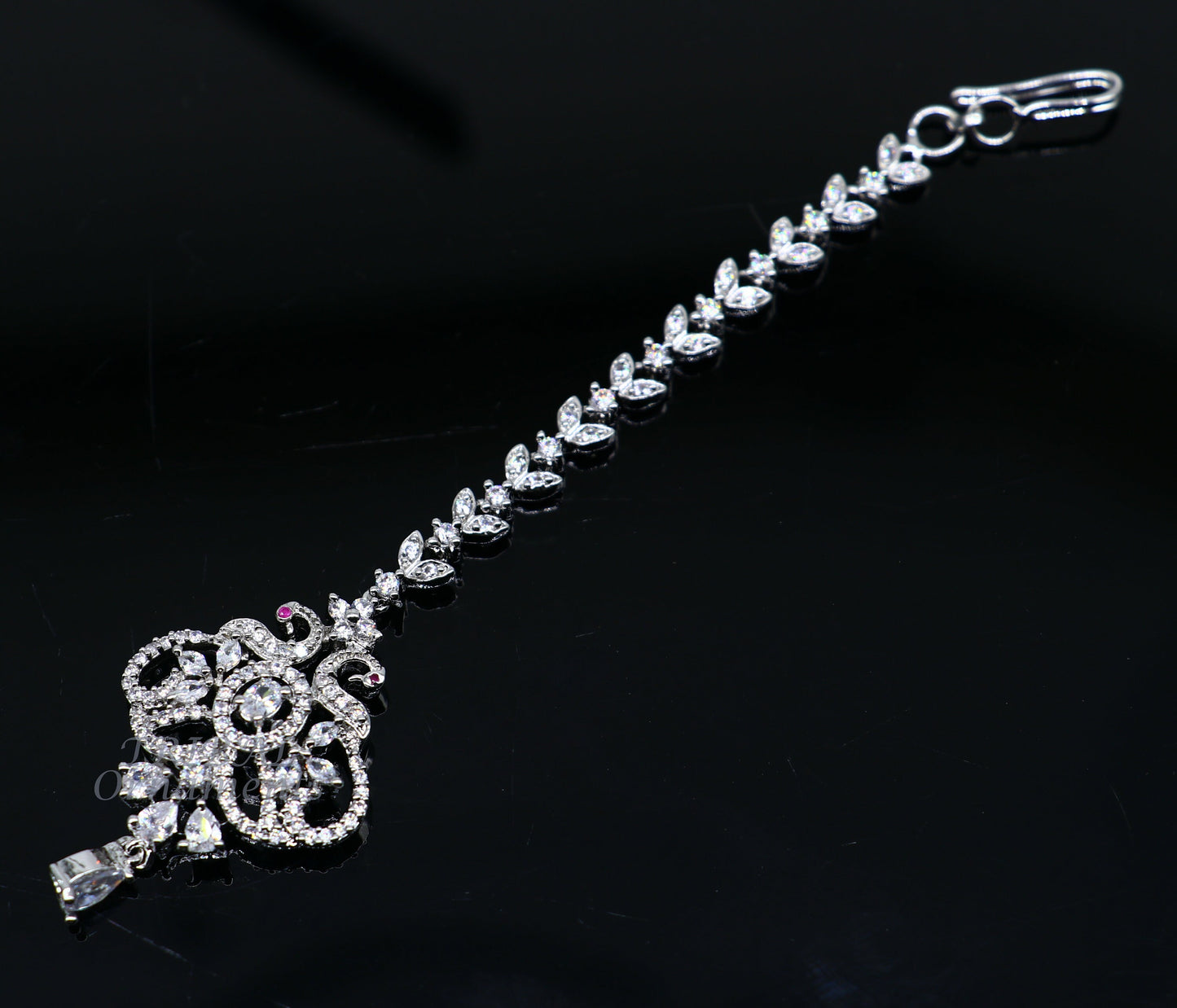 Amazing stylish fancy design 925 sterling silver head jewelry Brides Mang Tika, excellent wedding party cubic zircon stone jewelry MT08 - TRIBAL ORNAMENTS