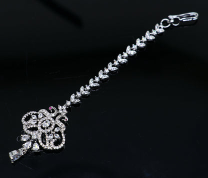 Amazing stylish fancy design 925 sterling silver head jewelry Brides Mang Tika, excellent wedding party cubic zircon stone jewelry MT08 - TRIBAL ORNAMENTS