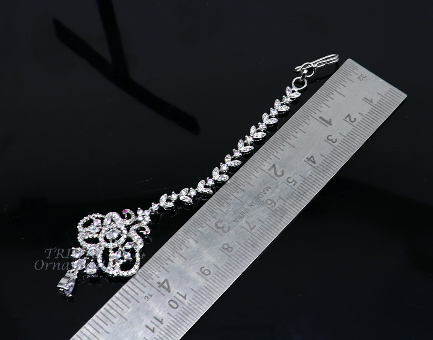 Amazing stylish fancy design 925 sterling silver head jewelry Brides Mang Tika, excellent wedding party cubic zircon stone jewelry MT08 - TRIBAL ORNAMENTS