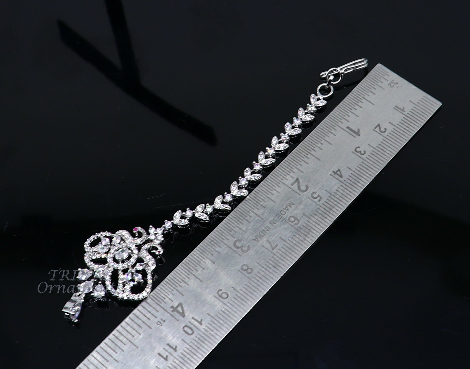 Amazing stylish fancy design 925 sterling silver head jewelry Brides Mang Tika, excellent wedding party cubic zircon stone jewelry MT08 - TRIBAL ORNAMENTS