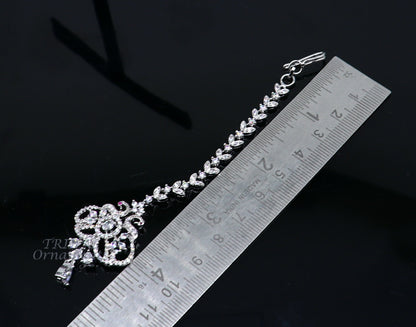 Amazing stylish fancy design 925 sterling silver head jewelry Brides Mang Tika, excellent wedding party cubic zircon stone jewelry MT08 - TRIBAL ORNAMENTS