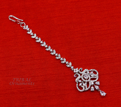 Amazing stylish fancy design 925 sterling silver head jewelry Brides Mang Tika, excellent wedding party cubic zircon stone jewelry MT08 - TRIBAL ORNAMENTS