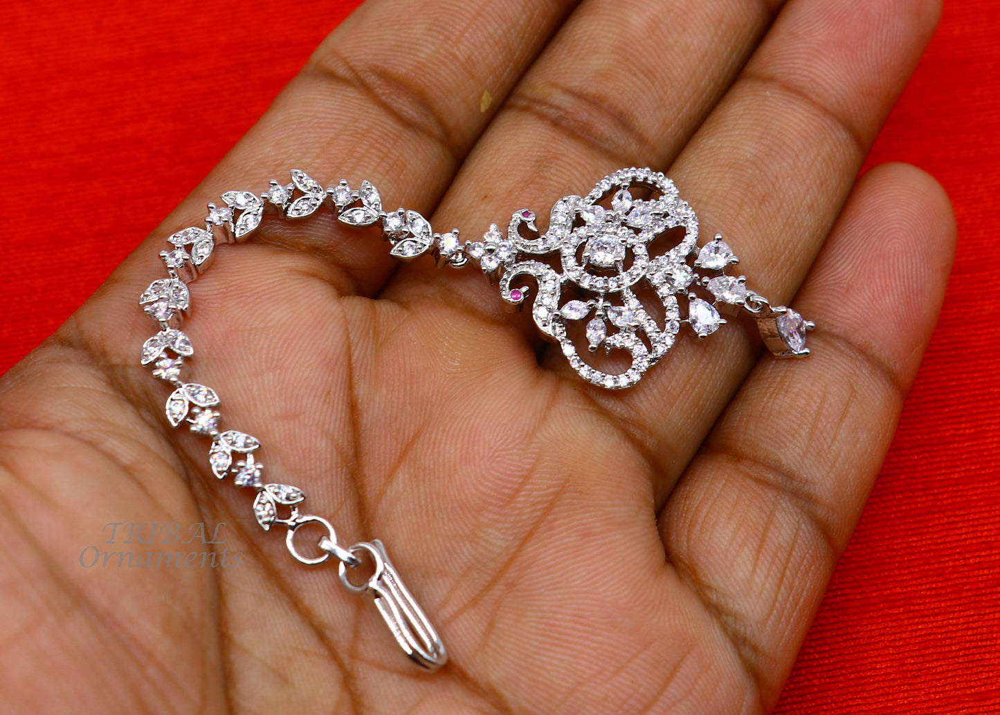 Amazing stylish fancy design 925 sterling silver head jewelry Brides Mang Tika, excellent wedding party cubic zircon stone jewelry MT08 - TRIBAL ORNAMENTS