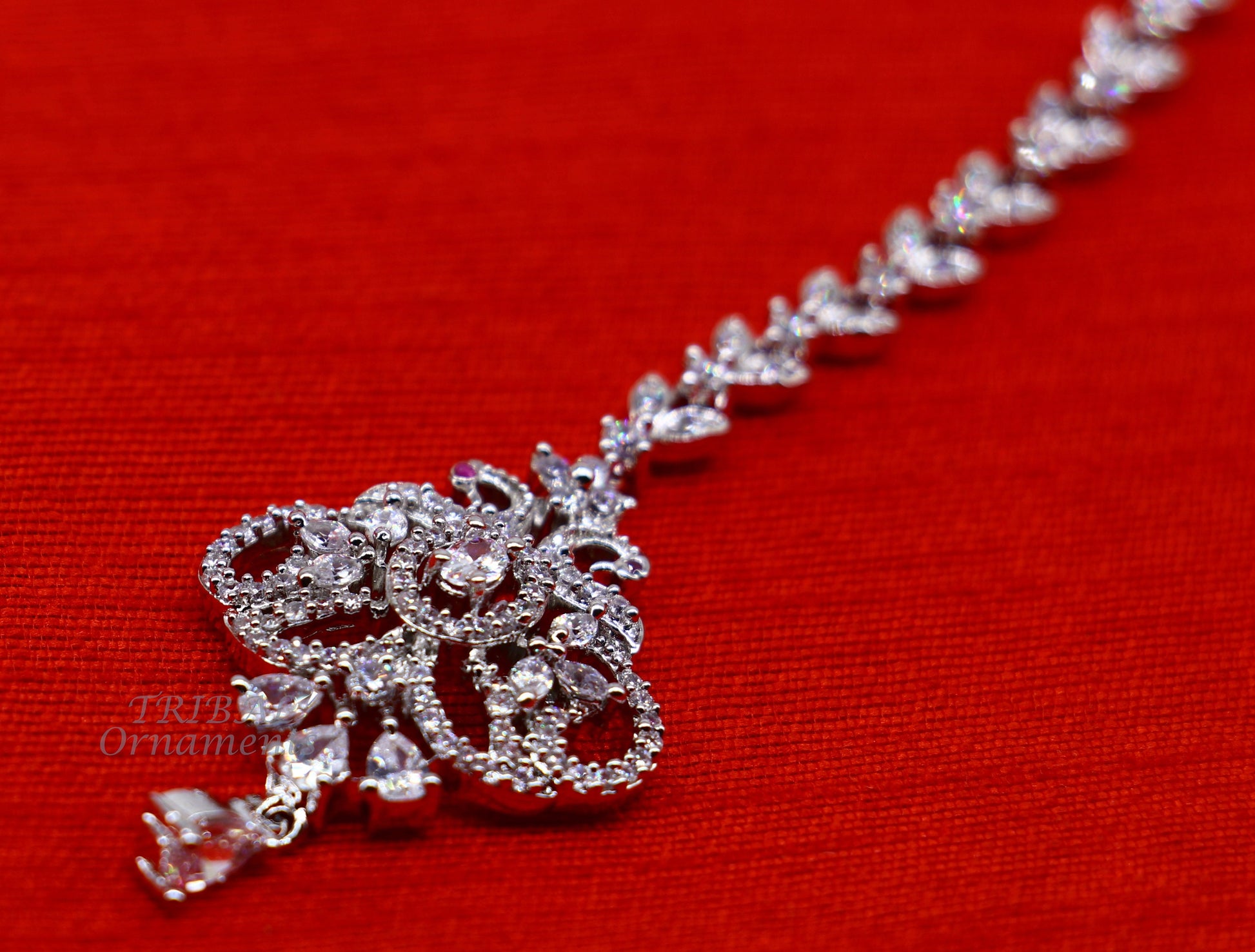 Amazing stylish fancy design 925 sterling silver head jewelry Brides Mang Tika, excellent wedding party cubic zircon stone jewelry MT08 - TRIBAL ORNAMENTS