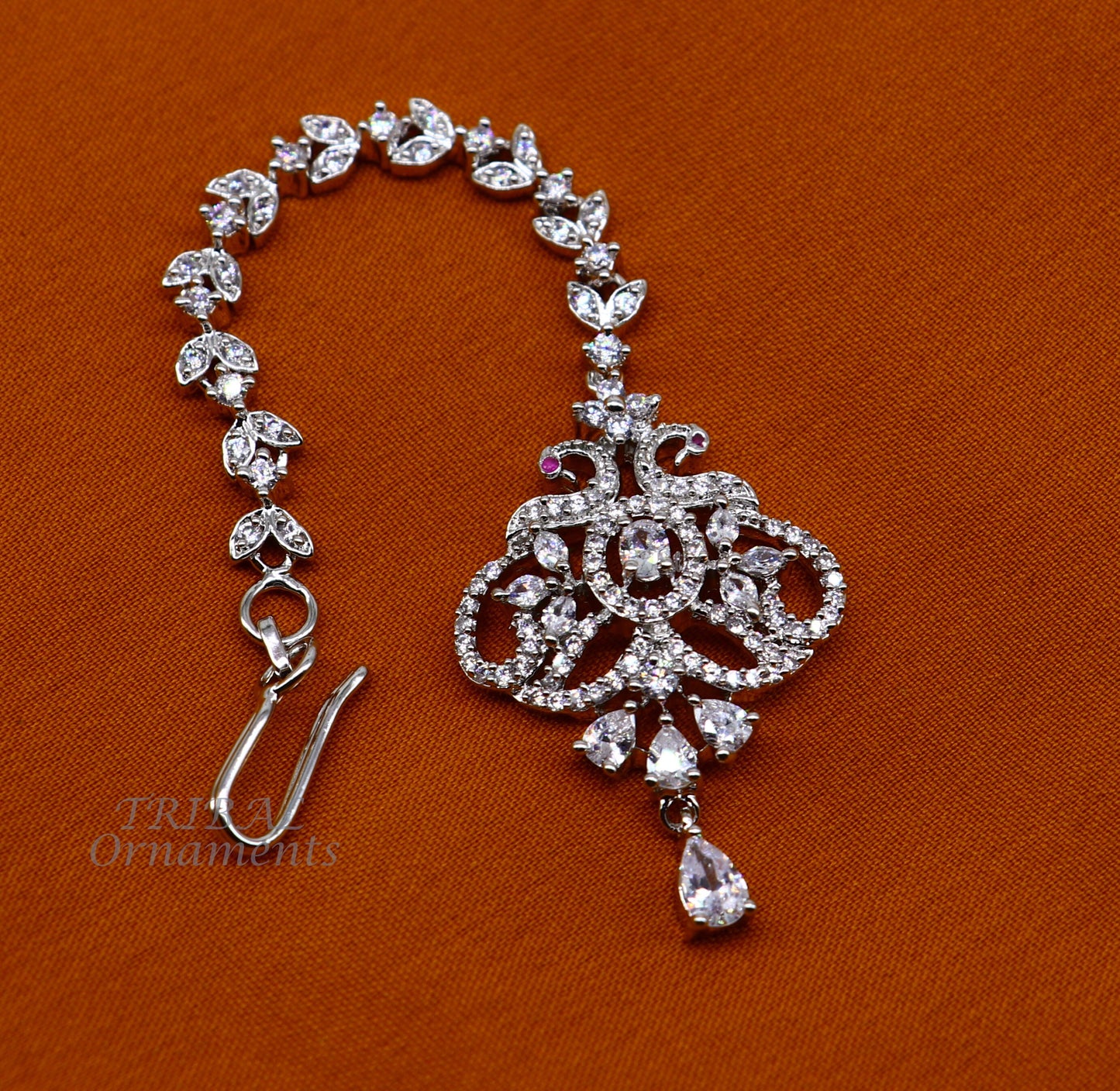 Amazing stylish fancy design 925 sterling silver head jewelry Brides Mang Tika, excellent wedding party cubic zircon stone jewelry MT08 - TRIBAL ORNAMENTS