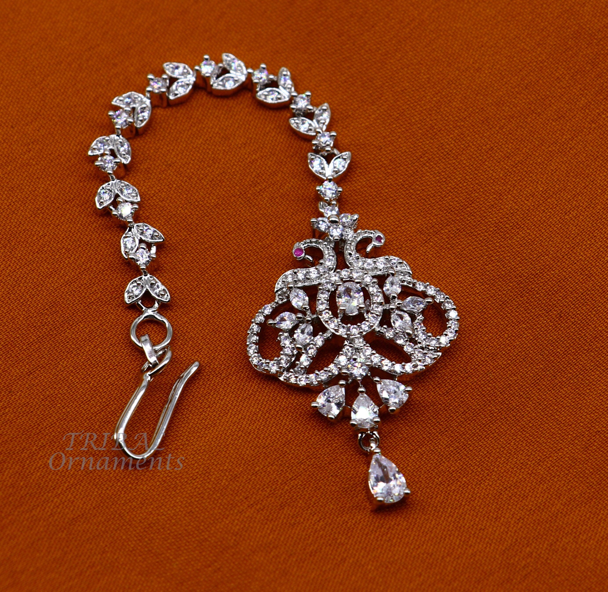 Amazing stylish fancy design 925 sterling silver head jewelry Brides Mang Tika, excellent wedding party cubic zircon stone jewelry MT08 - TRIBAL ORNAMENTS