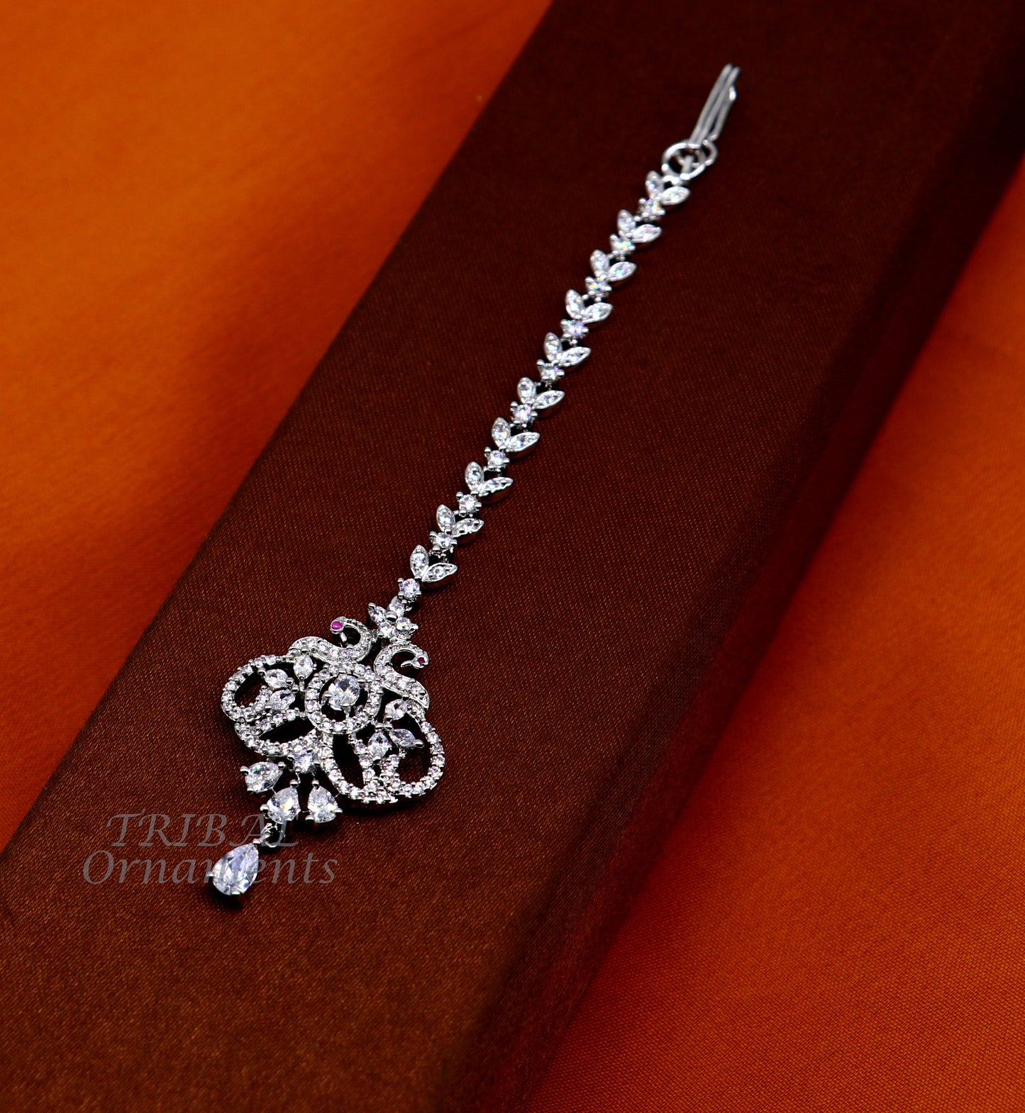 Amazing stylish fancy design 925 sterling silver head jewelry Brides Mang Tika, excellent wedding party cubic zircon stone jewelry MT08 - TRIBAL ORNAMENTS