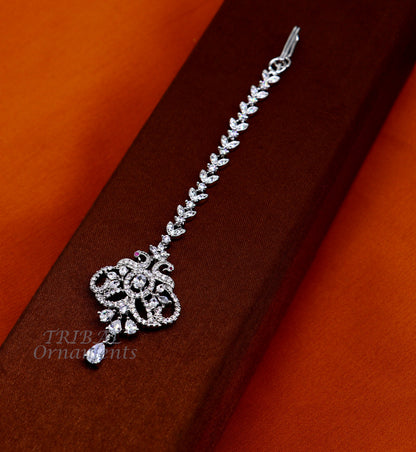 Amazing stylish fancy design 925 sterling silver head jewelry Brides Mang Tika, excellent wedding party cubic zircon stone jewelry MT08 - TRIBAL ORNAMENTS