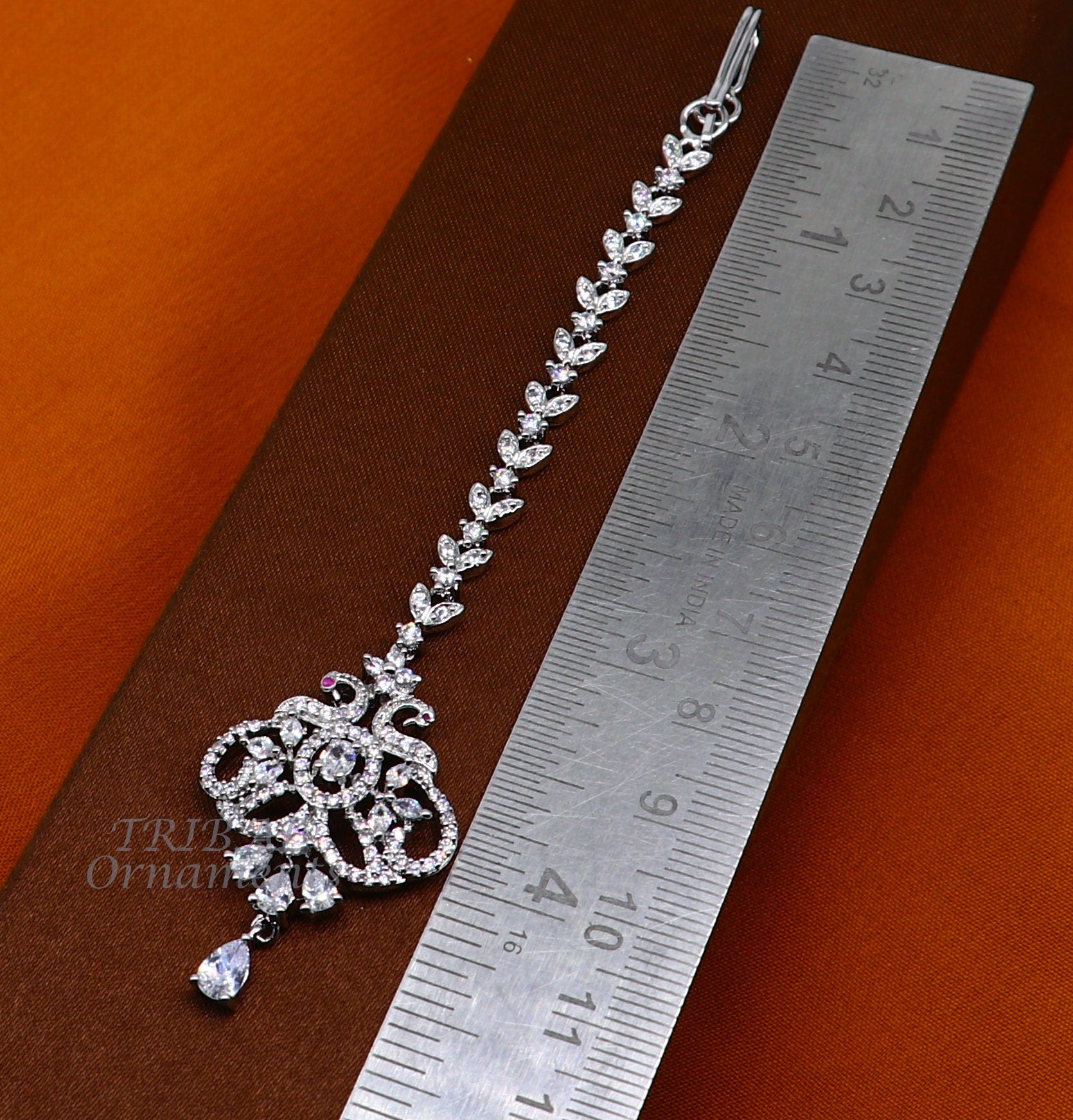 Amazing stylish fancy design 925 sterling silver head jewelry Brides Mang Tika, excellent wedding party cubic zircon stone jewelry MT08 - TRIBAL ORNAMENTS