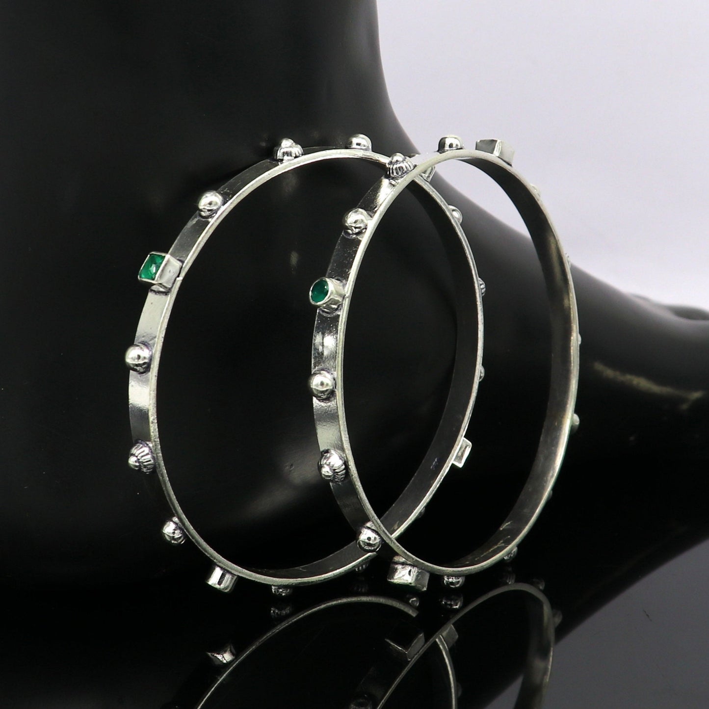 Amazing unique design handmade 925 sterling silver plain design green gemstone bangles bracelet, tribal stylish fancy jewelry nba117 - TRIBAL ORNAMENTS